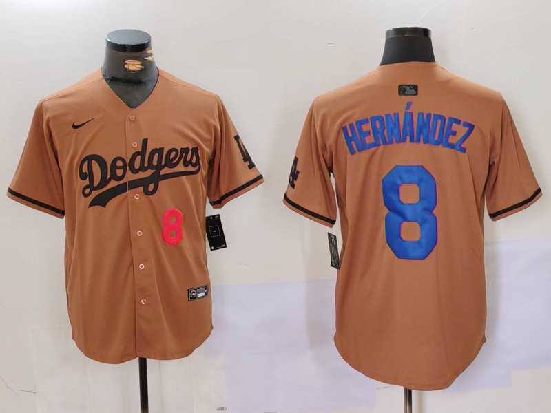 Mens Los Angeles Dodgers #8 Kike Hernandez Number Olive Cool Base Limited Stitched Jersey